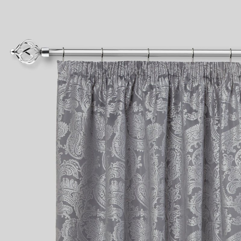 Bird Cage - Extendable Curtain Pole with Rings and Pair of End Finials in Chrome