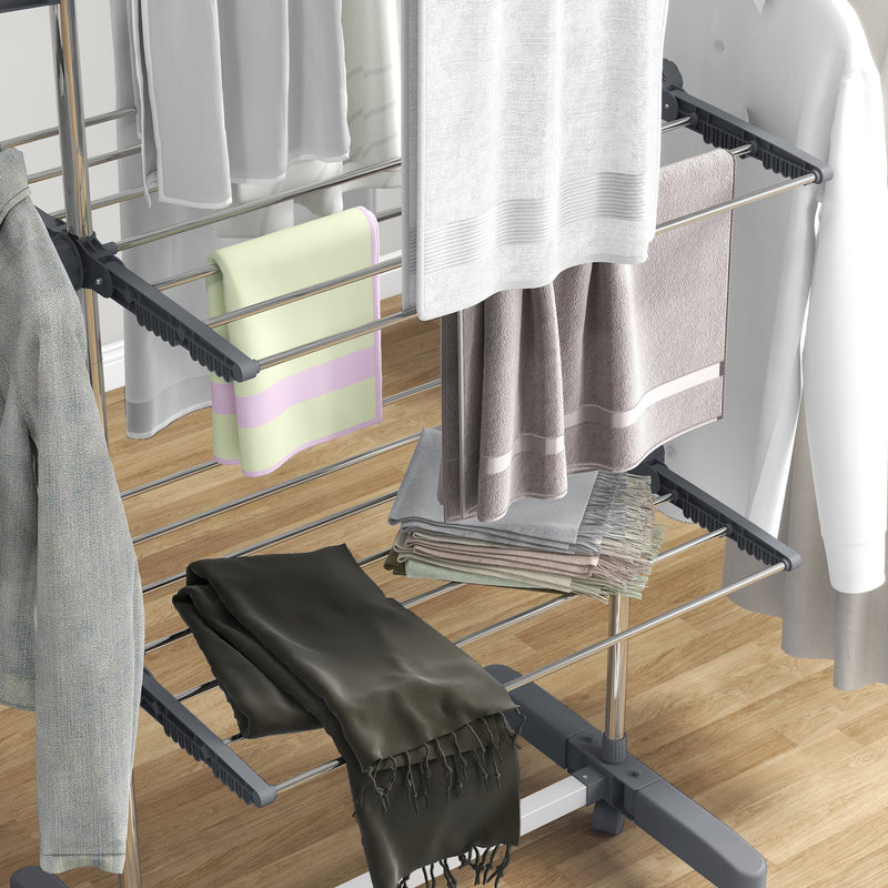 HOMCOM 3-Tier Large Clothes Airer Stainless Steel Clothes Drying Rack Grey