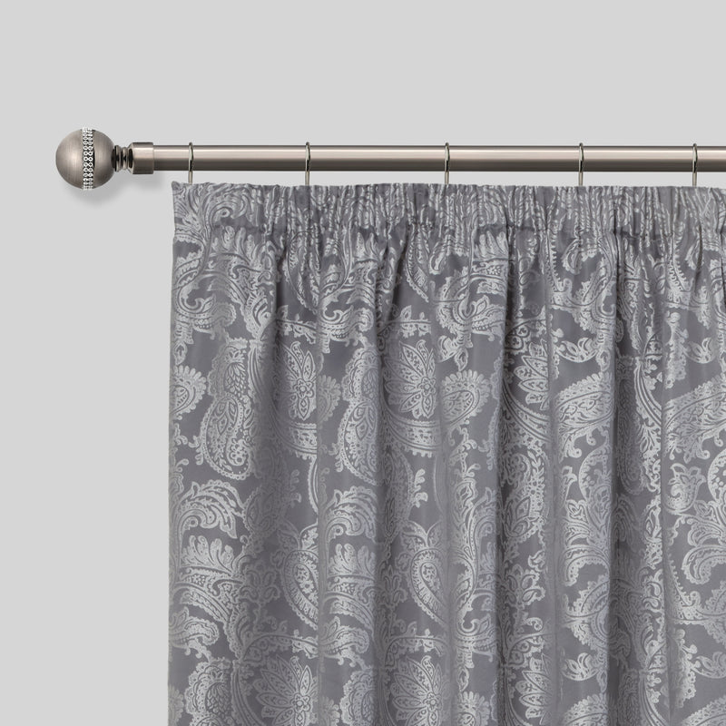 Bling Diamond - Extendable Curtain Pole with Rings and Pair of End Finials in Black Silk