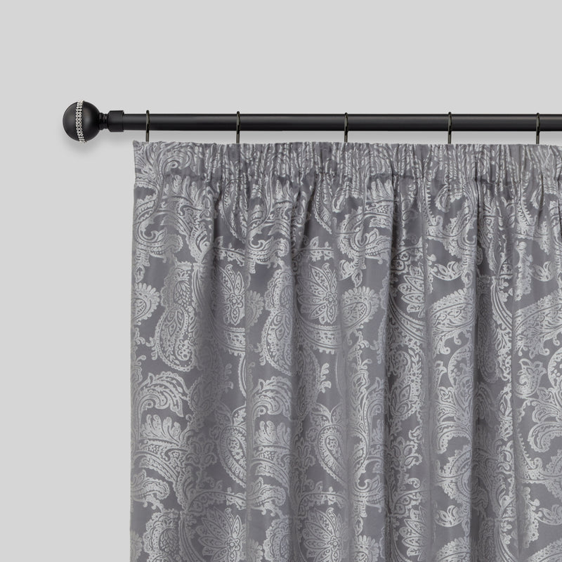 Bling Diamond - Extendable Curtain Pole with Rings and Pair of End Finials in Matt Black