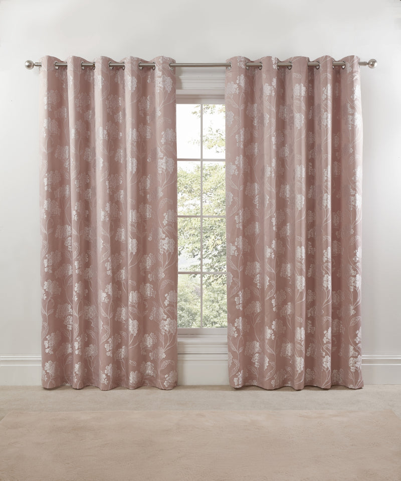 Blossom - Lined Eyelet Jacquard Curtains in Blush Pink