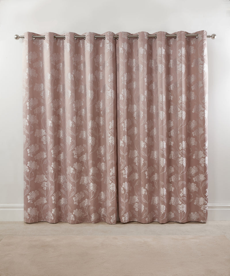 Blossom - Lined Eyelet Jacquard Curtains in Blush Pink