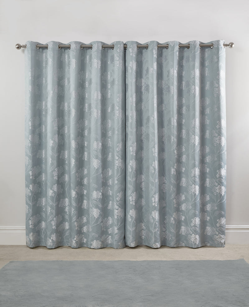 Blossom - Lined Eyelet Jacquard Curtains in Duck Egg