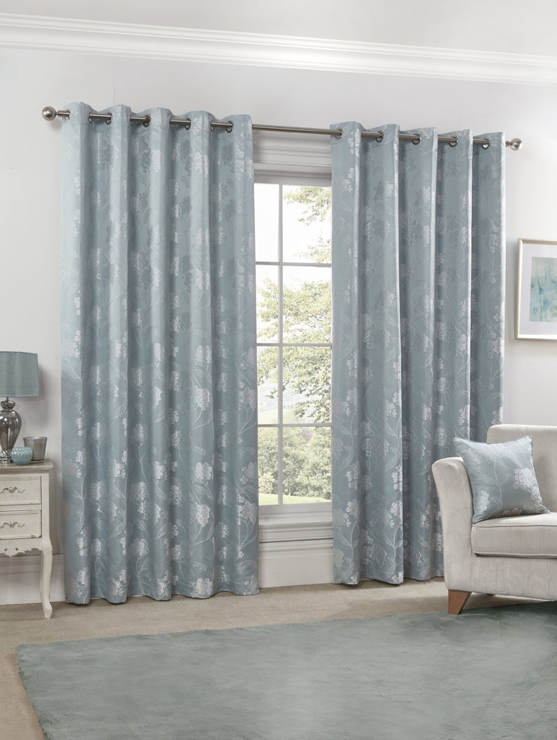 Blossom - Lined Eyelet Jacquard Curtains in Duck Egg