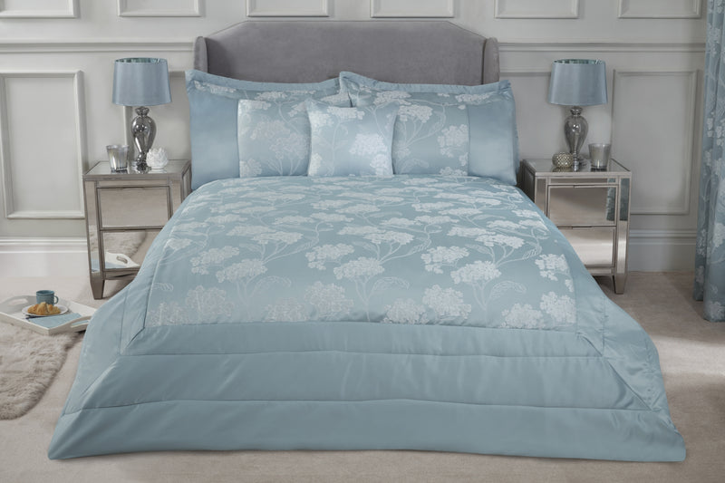 Blossom - Embellished Jacquard Quilted Bedspread Set in Duck Egg