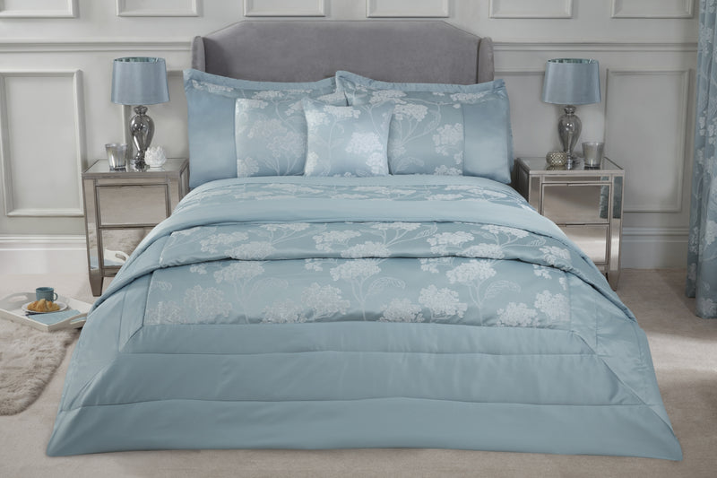 Blossom - Embellished Jacquard Quilted Bedspread Set in Duck Egg