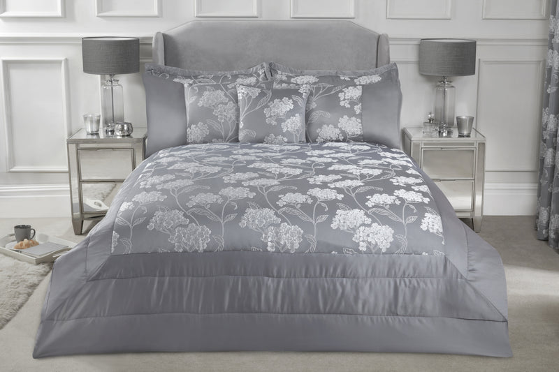 Blossom - Embellished Jacquard Quilted Bedspread Set in Silver