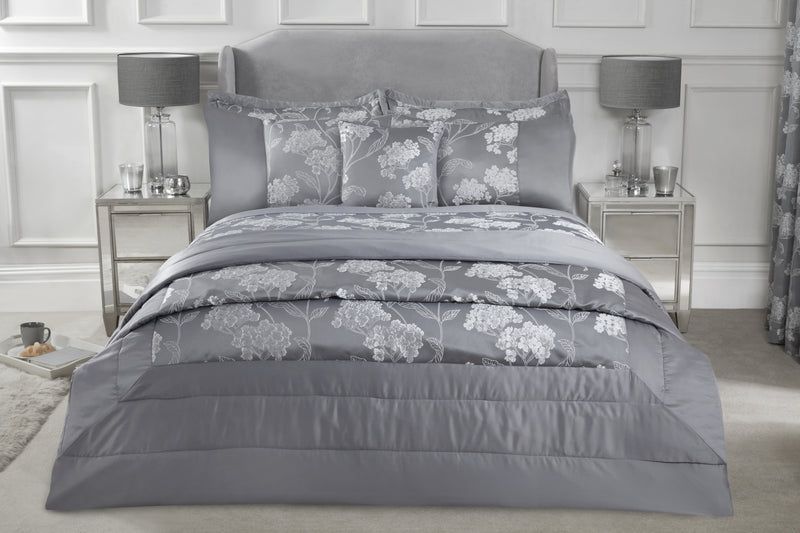 Blossom - Embellished Jacquard Quilted Bedspread Set in Silver