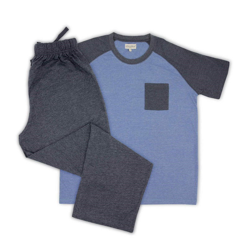 Hutson Harbour Short Sleeve Jersey Pyjama Set - Blue/Navy