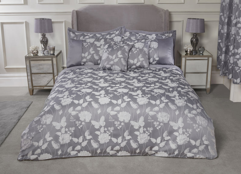 Butterfly Meadow - Embellished Jacquard Duvet Set in Silver