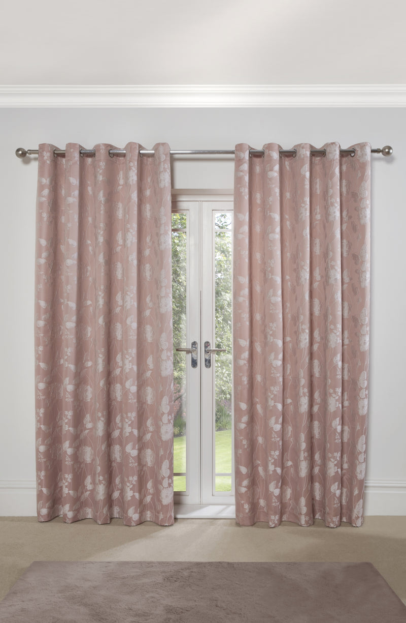 Butterfly Meadow - Lined Eyelet Jacquard Curtains in Blush Pink