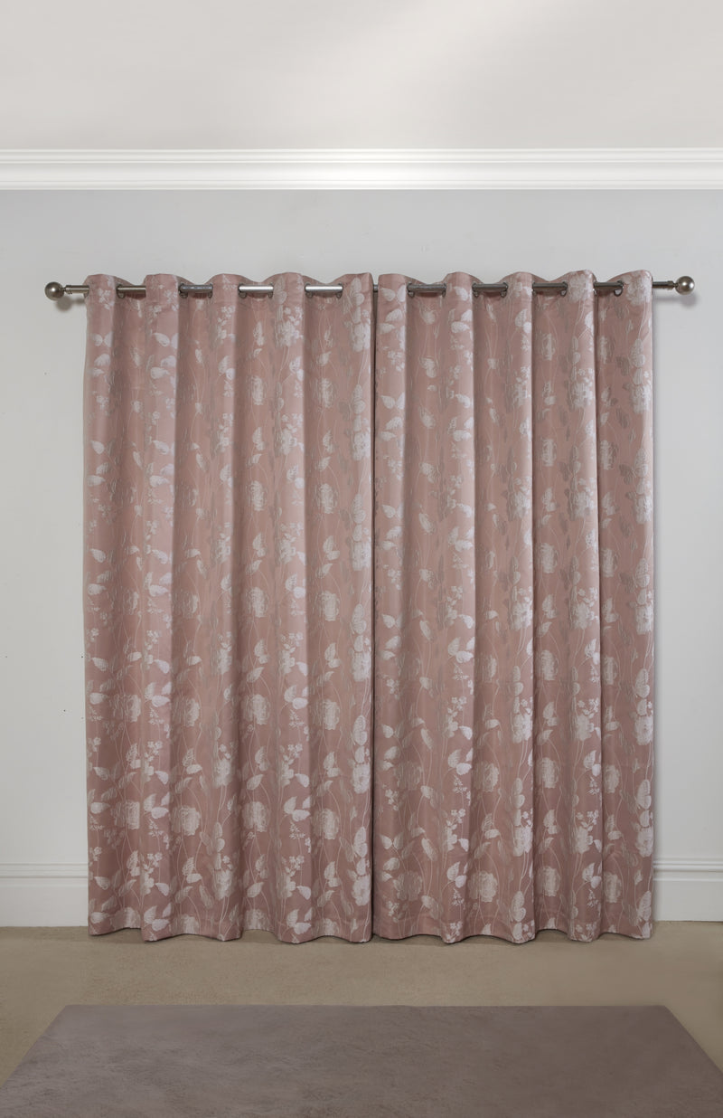 Butterfly Meadow - Lined Eyelet Jacquard Curtains in Blush Pink