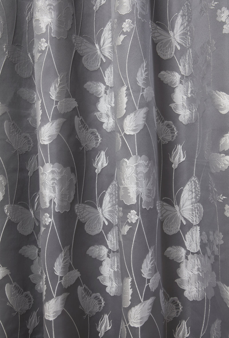 Butterfly Meadow - Lined Eyelet Jacquard Curtains in Silver