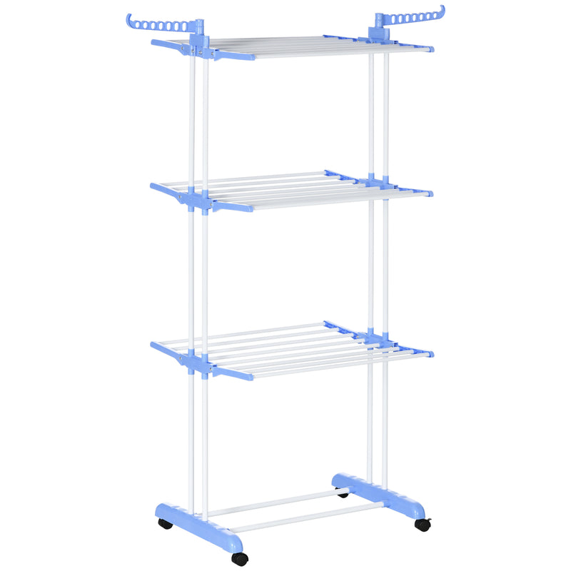 HOMCOM Foldable Clothes Drying Rack Steel Garment Dryer with Casters Blue