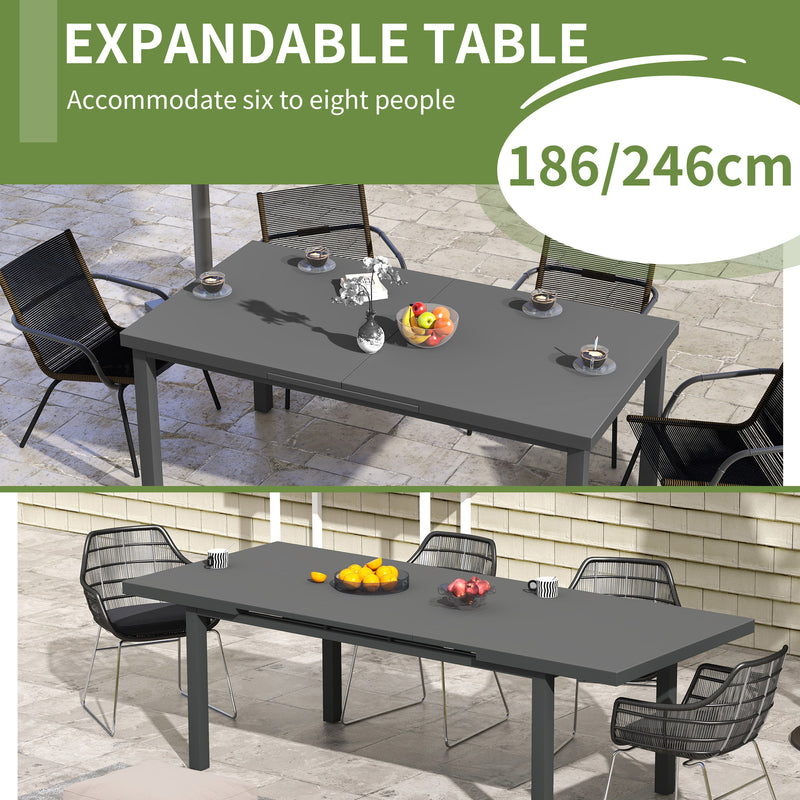 Outsunny Extending Garden Table Outdoor for 6-8 People, Aluminium Frame