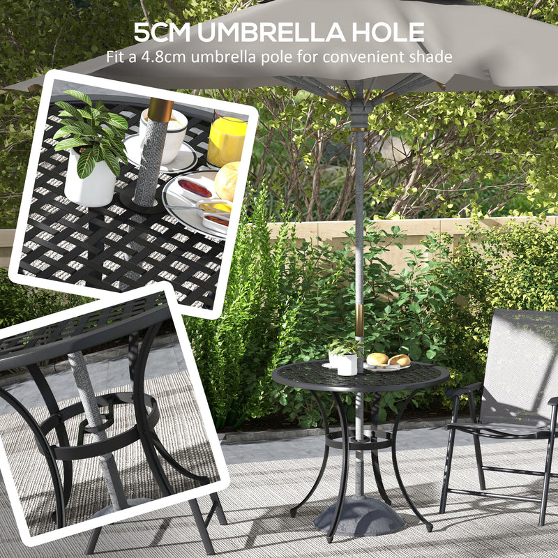 Outsunny Cast Aluminium Bistro Table with Umbrella Hole for Balcony, Black