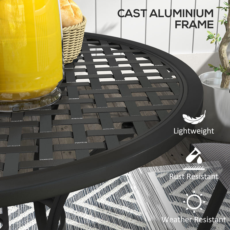 Outsunny Cast Aluminium Bistro Table with Umbrella Hole for Balcony, Black