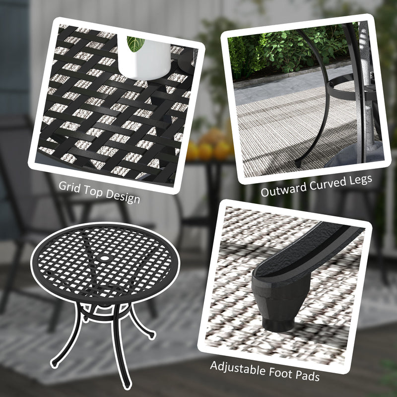 Outsunny Cast Aluminium Bistro Table with Umbrella Hole for Balcony, Black