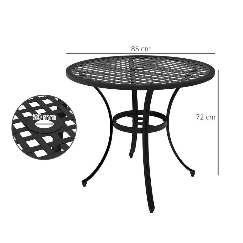 Outsunny Cast Aluminium Bistro Table with Umbrella Hole for Balcony, Black