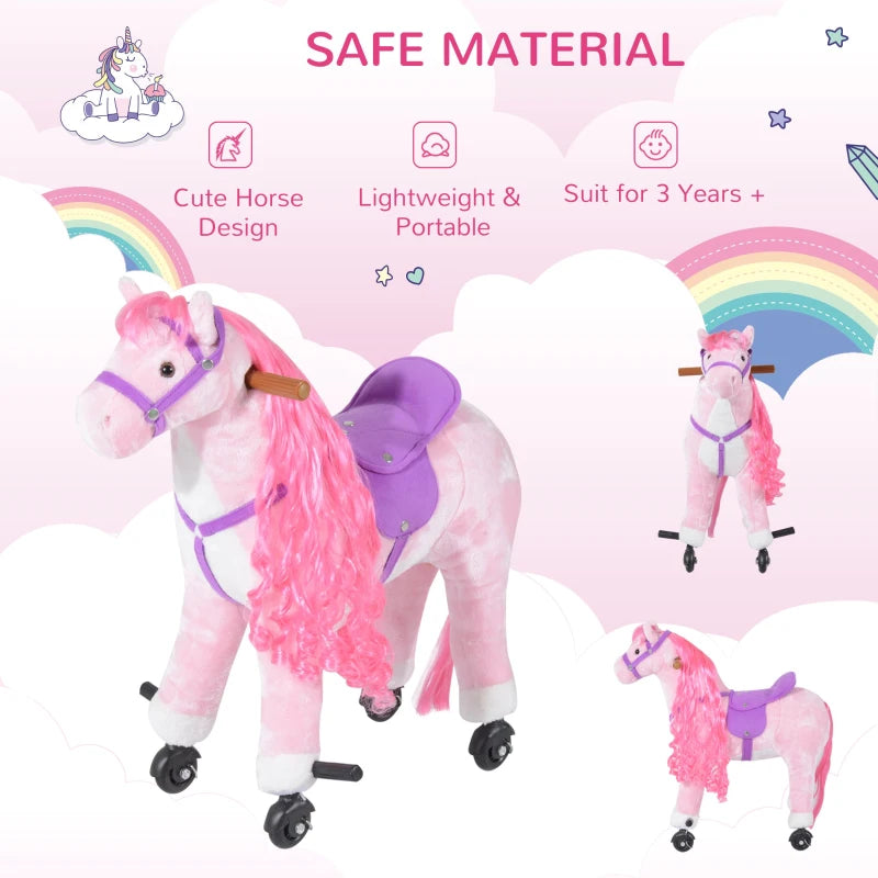 HOMCOM Children's  Walking Horse W/Sound-Pink