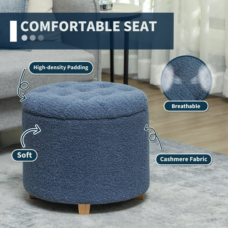 HOMCOM 45cm Round Ottoman with Storage, Lid, Cashmere Footstool