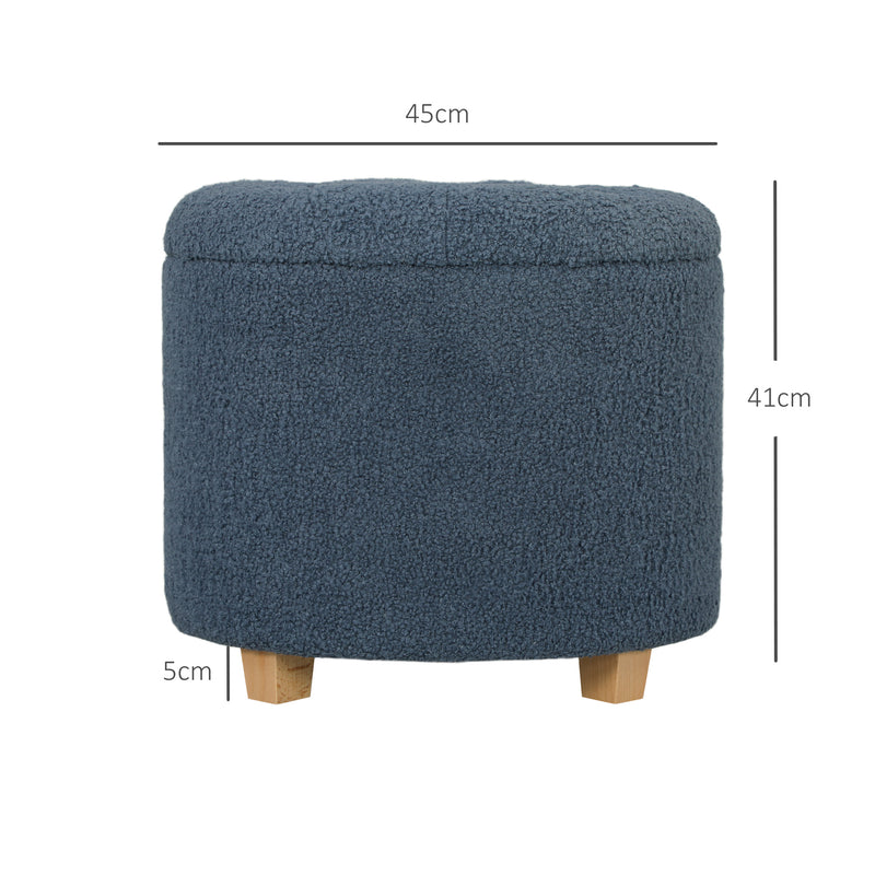 HOMCOM 45cm Round Ottoman with Storage, Lid, Cashmere Footstool