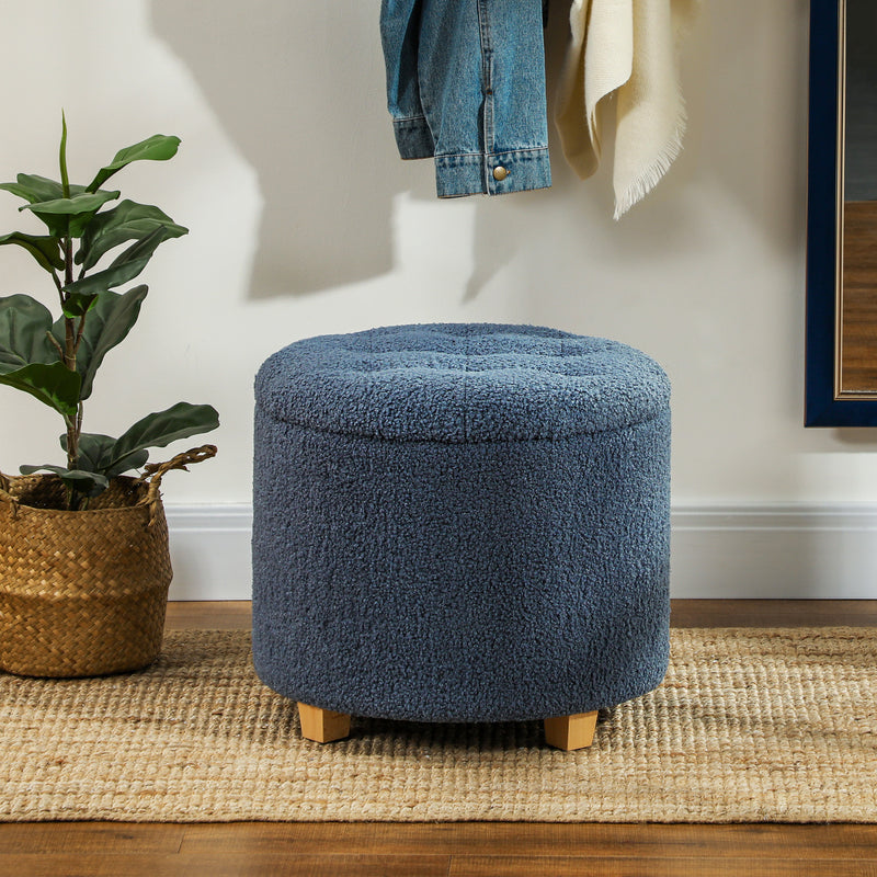 HOMCOM 45cm Round Ottoman with Storage, Lid, Cashmere Footstool