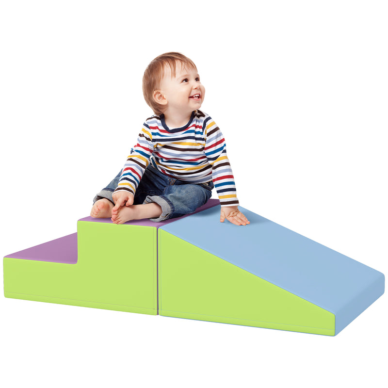 HOMCOM 2 Piece Soft Blue Play Set for Toddler Climb and Crawl