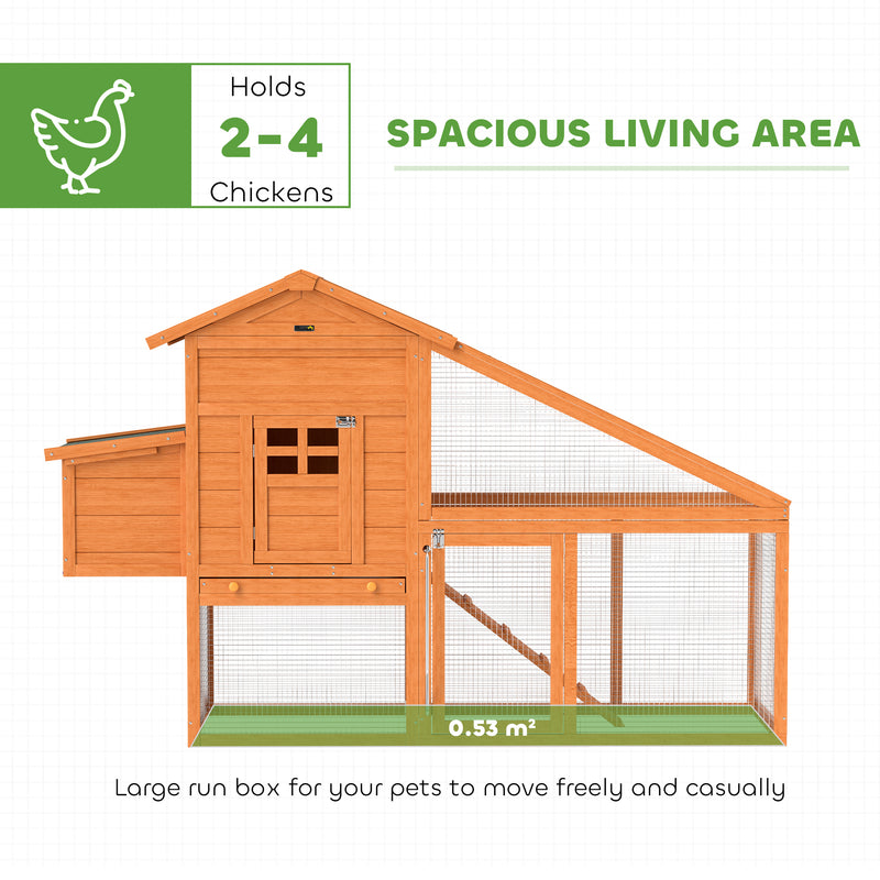 PawHut Wooden Chicken Coop with Run, Nesting Box, Slide-out Tray, Ramp