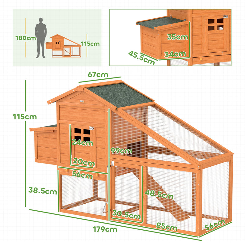 PawHut Wooden Chicken Coop with Run, Nesting Box, Slide-out Tray, Ramp