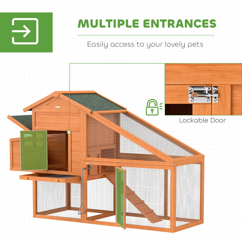 PawHut Wooden Chicken Coop with Run, Nesting Box, Slide-out Tray, Ramp