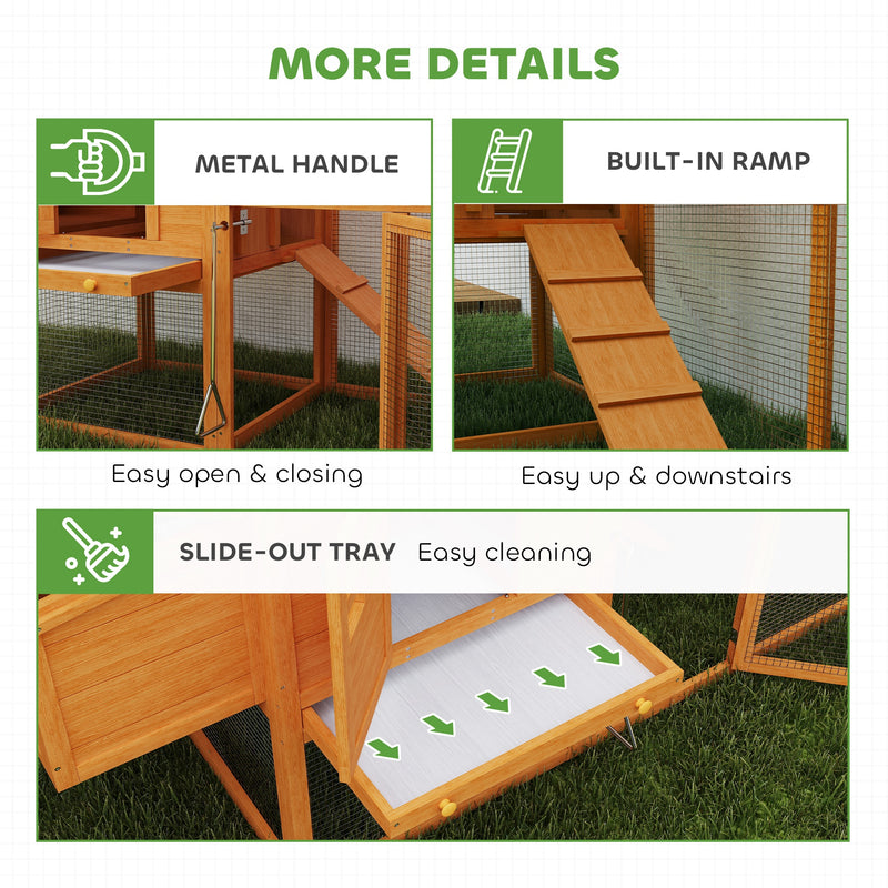 PawHut Wooden Chicken Coop with Run, Nesting Box, Slide-out Tray, Ramp