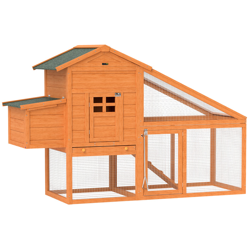 PawHut Wooden Chicken Coop with Run, Nesting Box, Slide-out Tray, Ramp