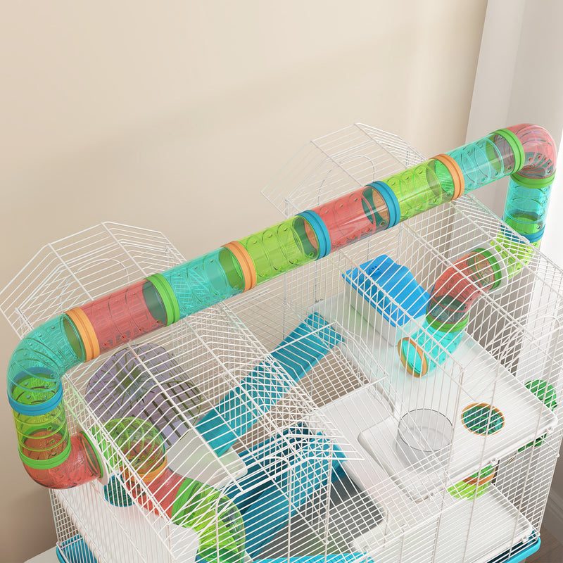 PawHut 4 Tier Hamster Cage with Tubes, for Drawf, 58 x 36 x 65cm, Light Blue