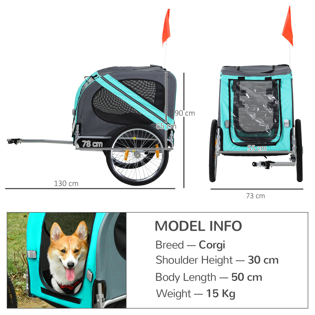 PawHut Pet Bicycle Trailer Dog Cat Bike Carrier Water Resistant Green