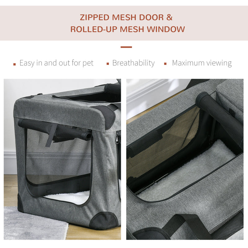 PawHut Folding Pet Carrier Bag House W/ Cushion Storage, Grey 70x51x50cm