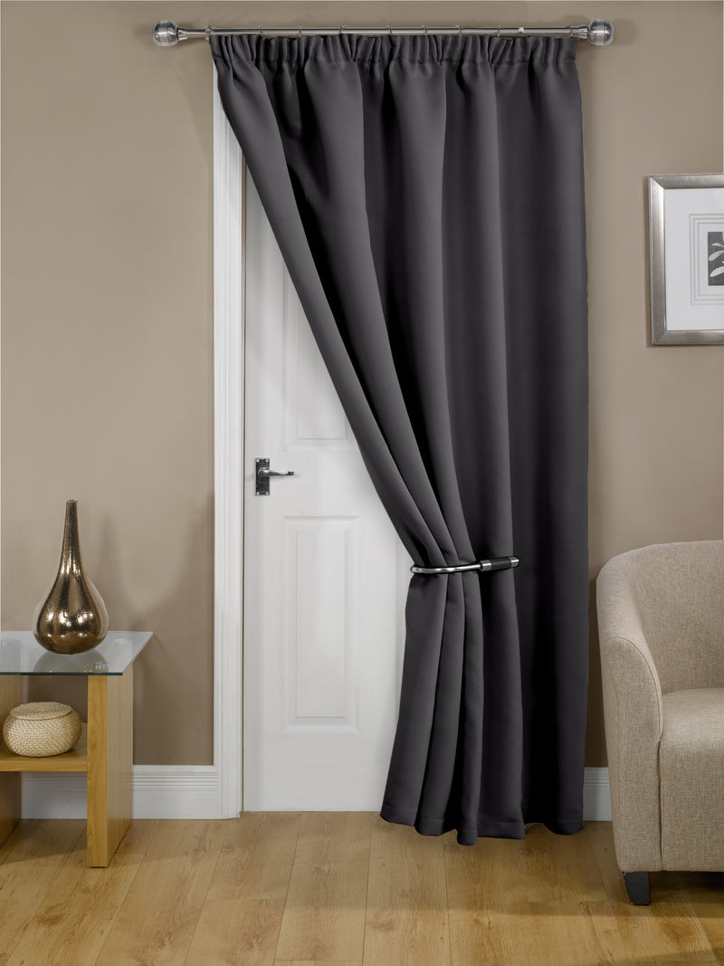 Cali Pencil Pleat - Woven Thermal Blackout Pencil Pleat Door Curtain in Charcoal