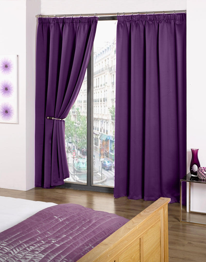 Cali Pencil Pleat - Woven Thermal Blackout Pencil Pleat Curtains in Amethyst