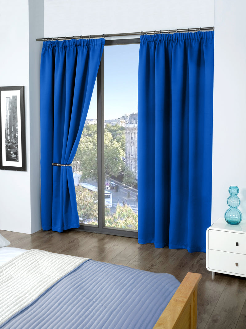 Cali Pencil Pleat - Blue Woven Thermal Blackout Curtains