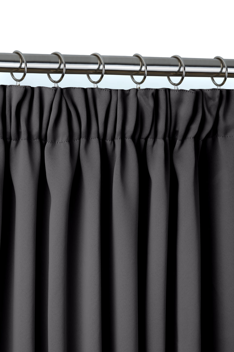 Cali Pencil Pleat - Woven Thermal Blackout Pencil Pleat Door Curtain in Charcoal