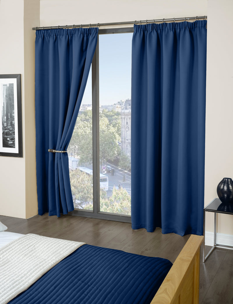 Cali Pencil Pleat - Woven Thermal Blackout Pencil Pleat Curtains in Navy