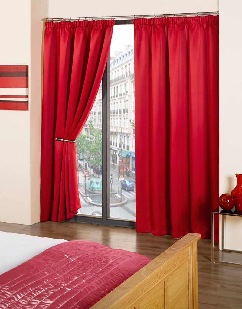 Cali Pencil Pleat - Woven Thermal Blackout Pencil Pleat Curtains in Red