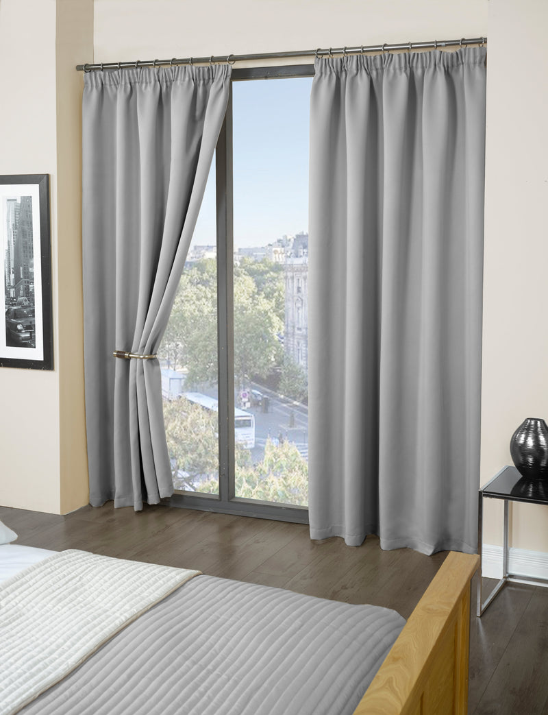 Cali Pencil Pleat - Woven Thermal Blackout Pencil Pleat Curtains in Grey