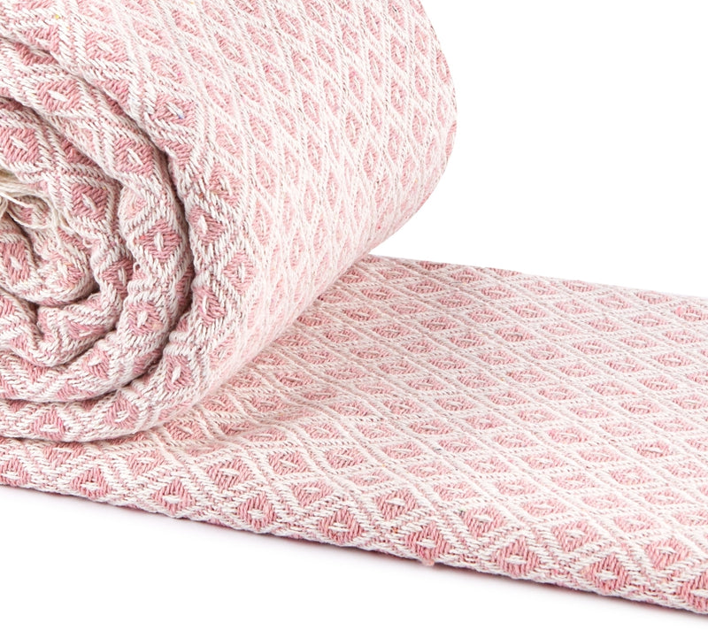 Casablanca - Scandi Woven Recycled Cotton Chair Sofa Setee Bed Throw Over Blanket in Blush Pink