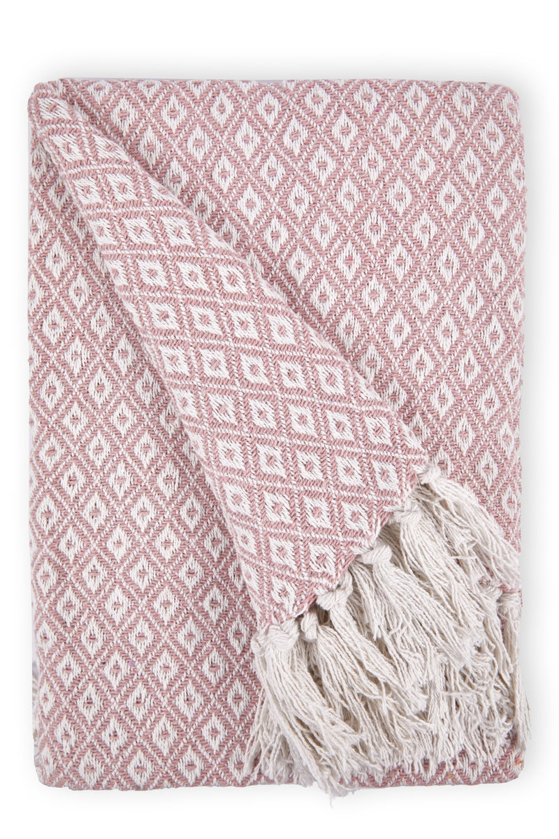 Casablanca - Scandi Woven Recycled Cotton Chair Sofa Setee Bed Throw Over Blanket in Blush Pink