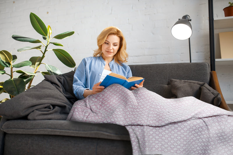 Casablanca - Scandi Woven Recycled Cotton Chair Sofa Setee Bed Throw Over Blanket in Blush Pink