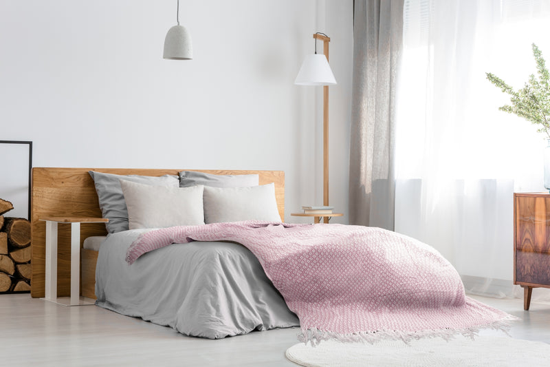 Casablanca - Scandi Woven Recycled Cotton Chair Sofa Setee Bed Throw Over Blanket in Blush Pink