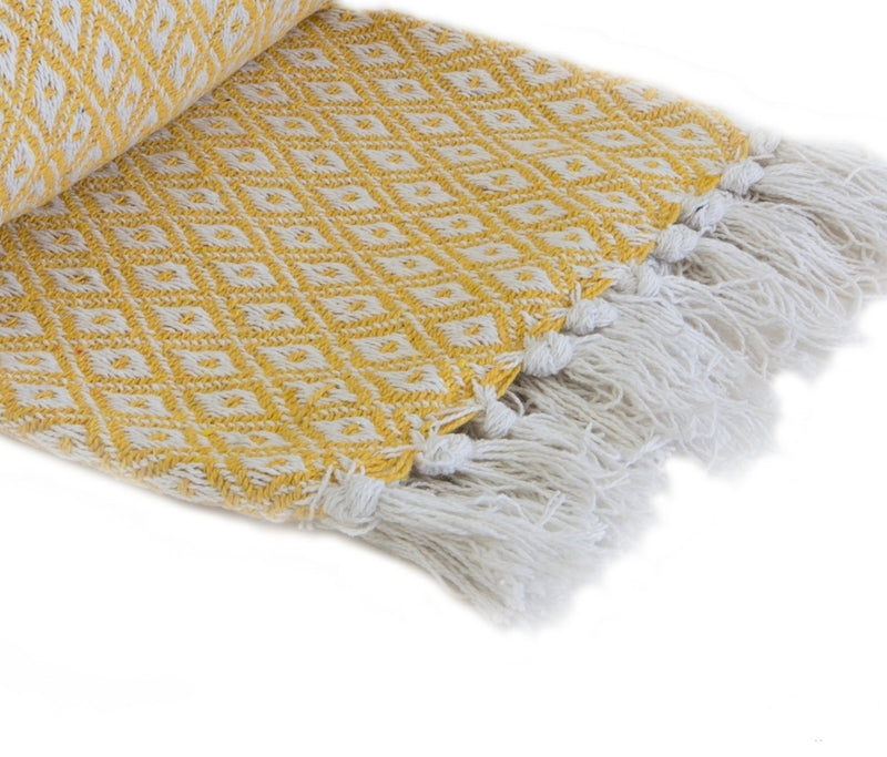 Casablanca - Scandi Woven Recycled Ochre Cotton Chair Sofa Setee Bed Throw Over Blanket