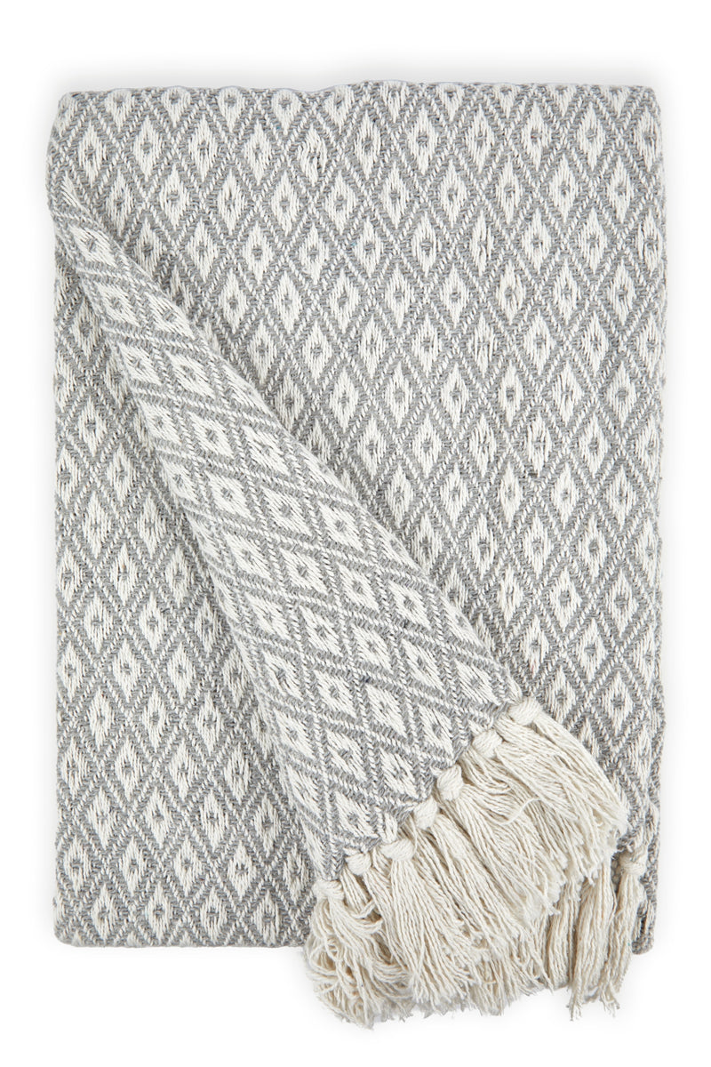 Casablanca - Scandi Woven Recycled Cotton Chair Sofa Setee Bed Throw Over Blanket in Silver