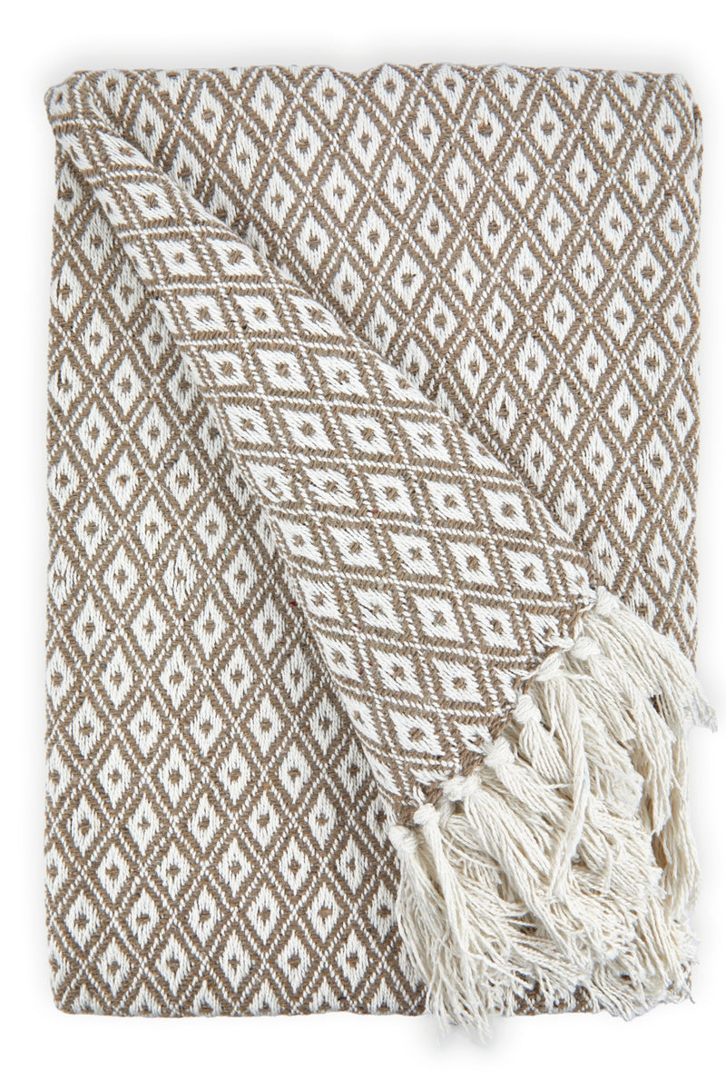 Casablanca - Scandi Woven Recycled Cotton Chair Sofa Setee Bed Throw Over Blanket in Taupe